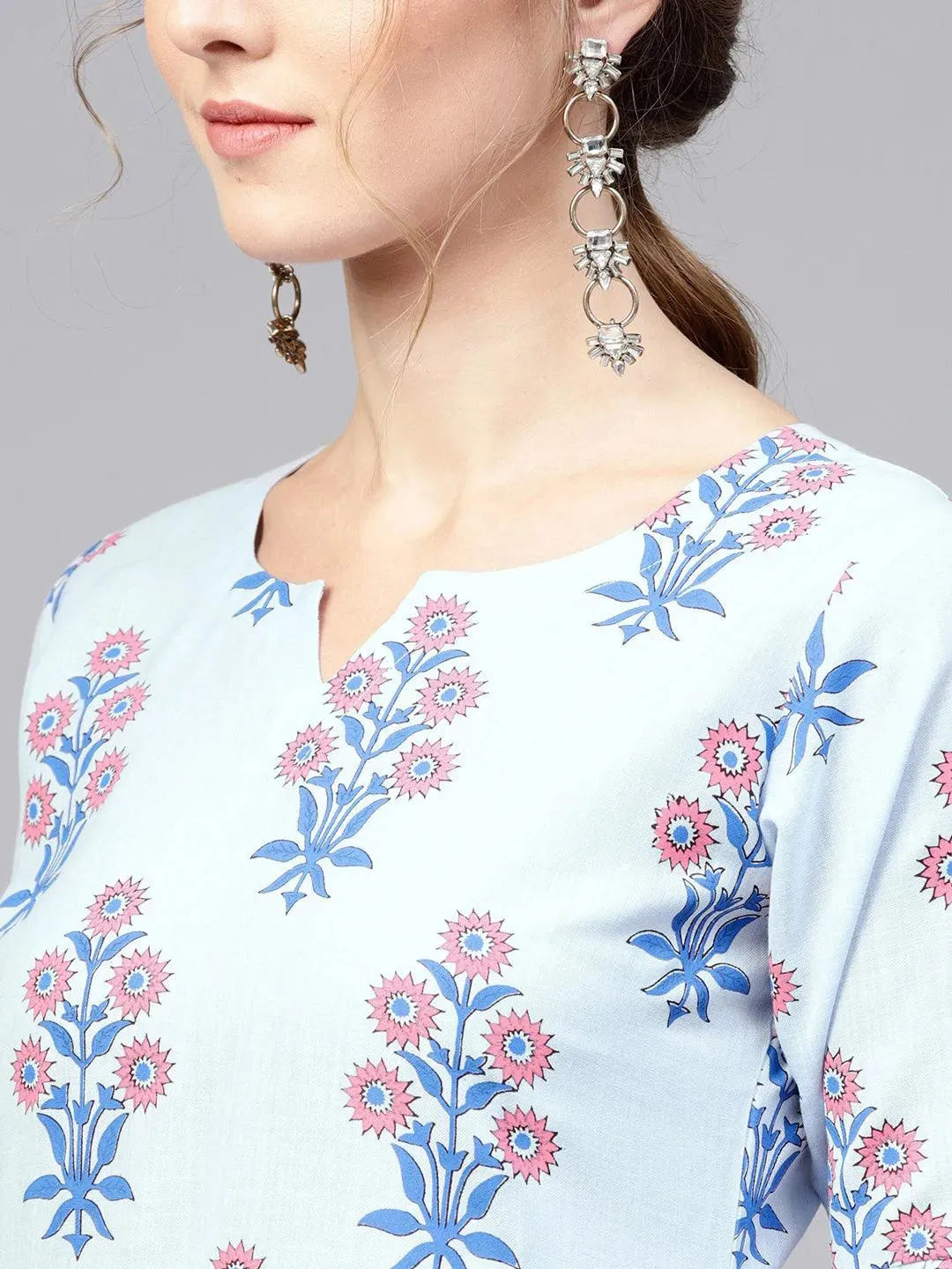 Blue Printed Cotton Kurta - Libas 