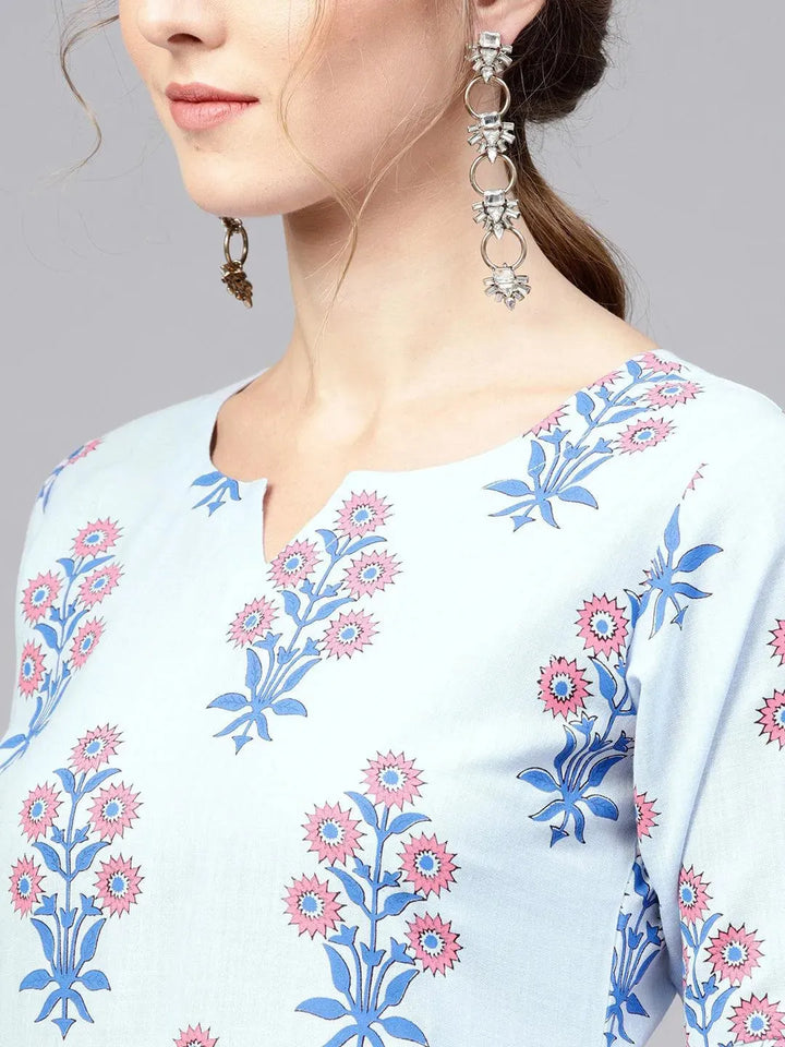 Blue Printed Cotton Kurta - Libas