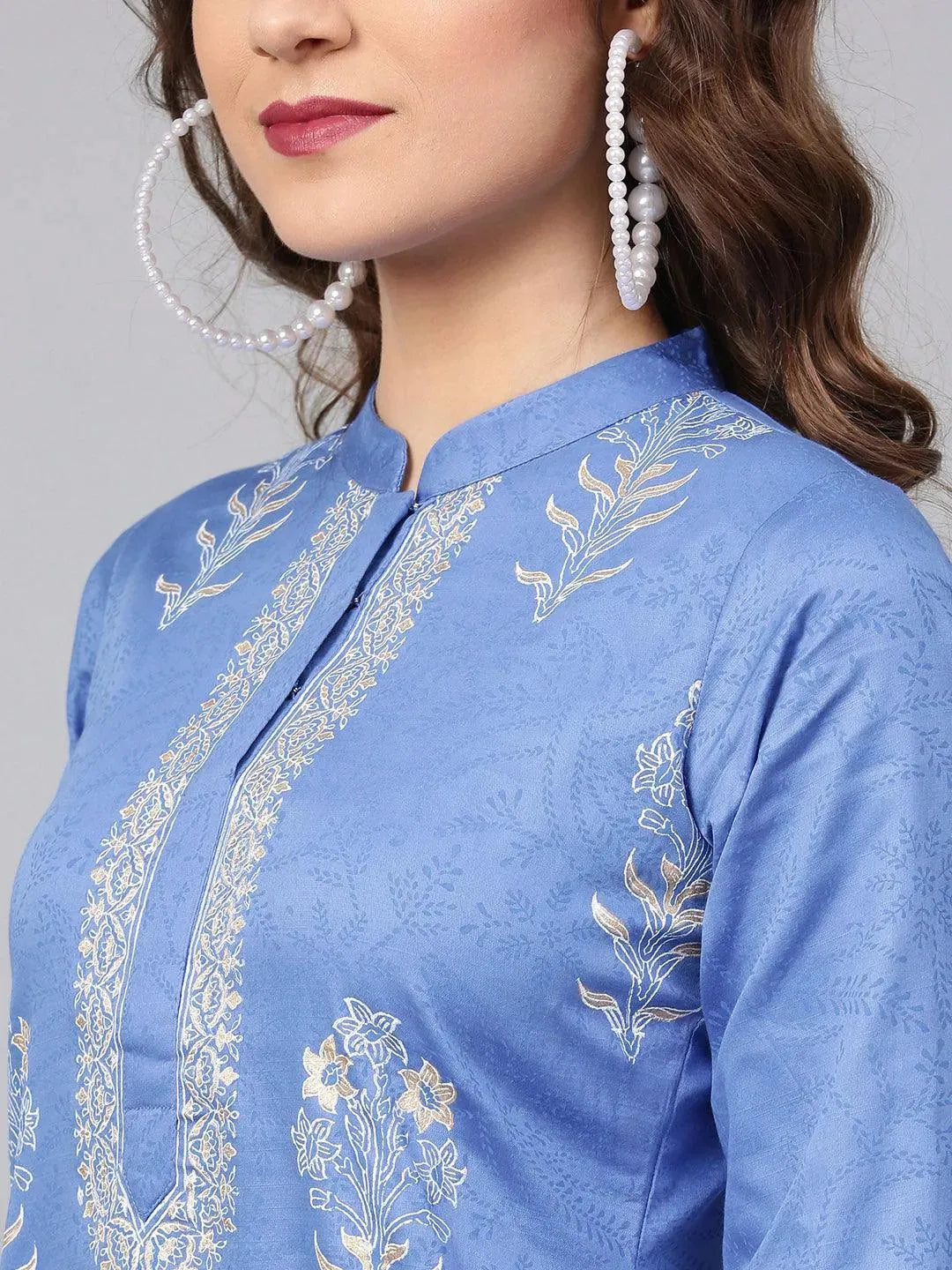 Blue Printed Cotton Kurta - Libas 