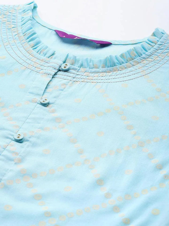 Blue Printed Cotton Kurta - Libas