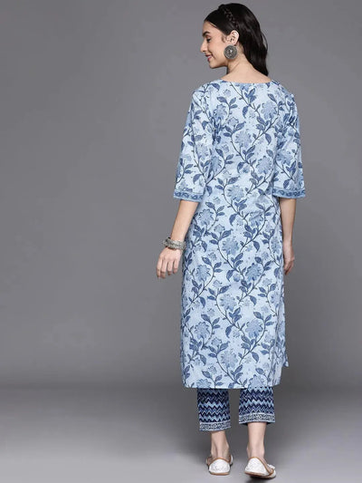 Blue Printed Cotton Kurta - Libas