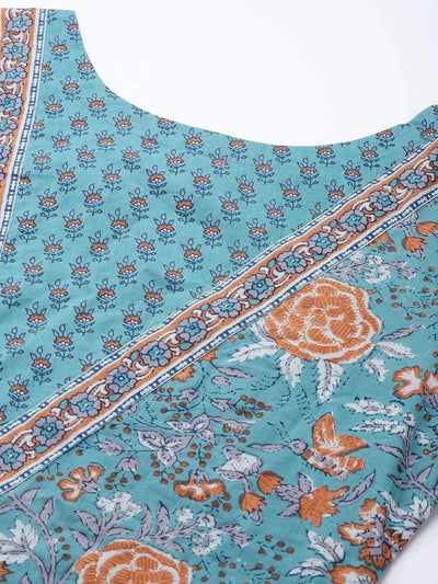 Blue Printed Cotton Kurta - Libas