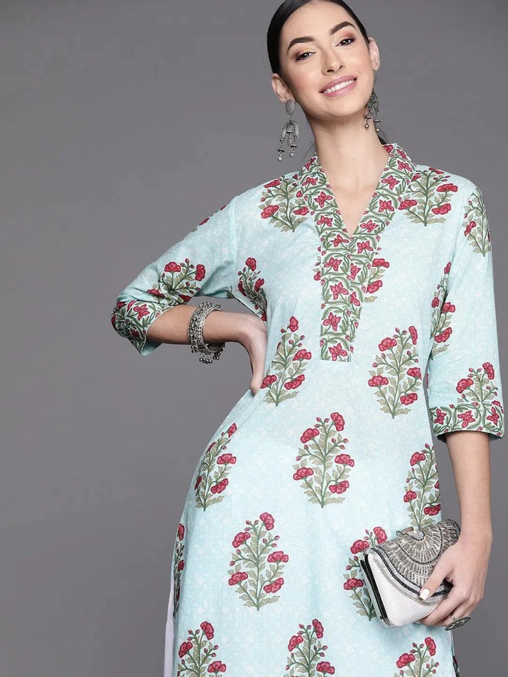 Blue Printed Cotton Kurta - Libas