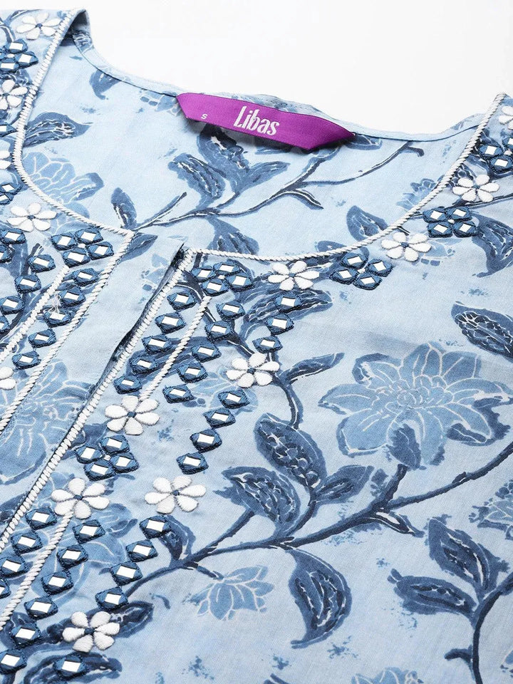 Blue Printed Cotton Kurta - Libas