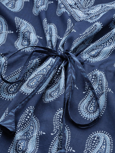 Blue Printed Cotton Night Dress - Libas