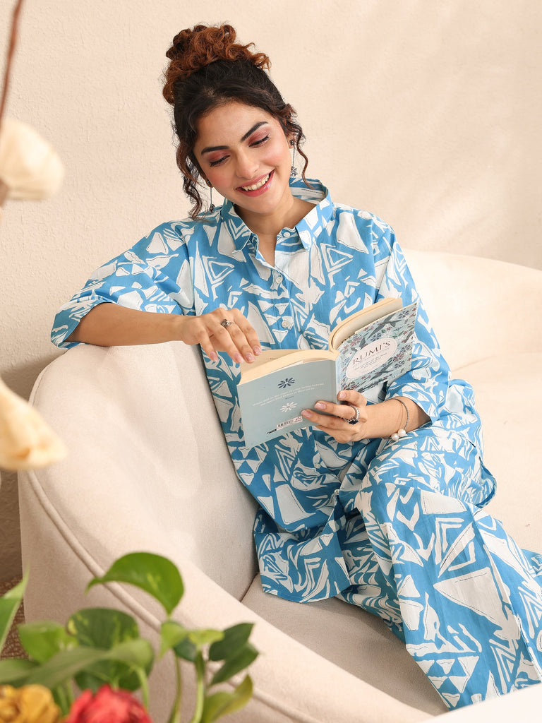 Libas Blue Printed Cotton Night Suit