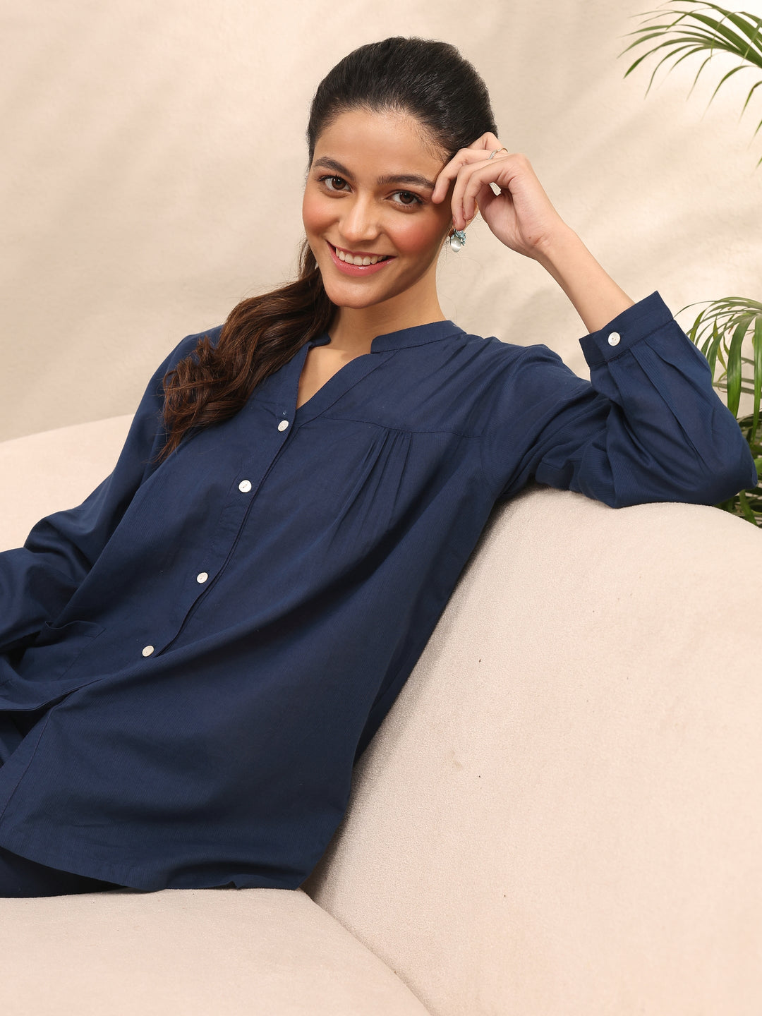 Blue Printed Cotton Night Suit