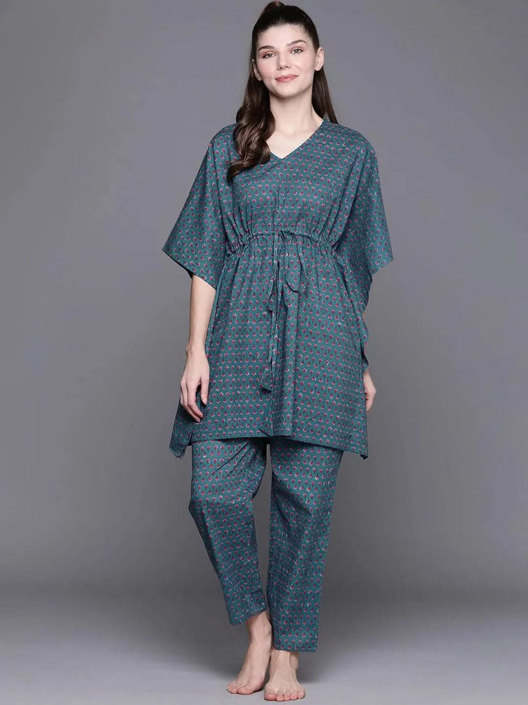 Libas Blue Printed Cotton Night Suit