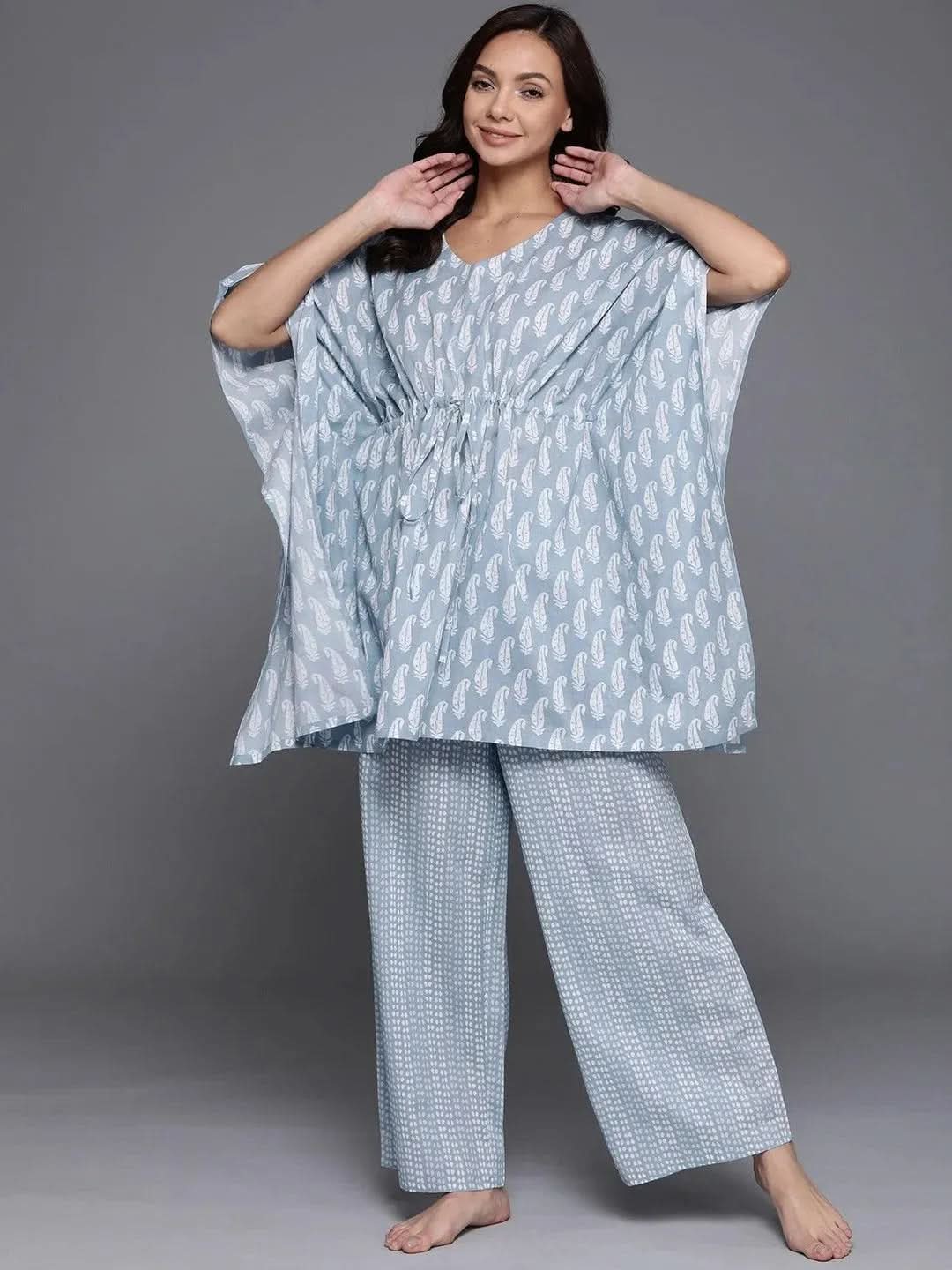 

Blue Printed Cotton Night Suit
