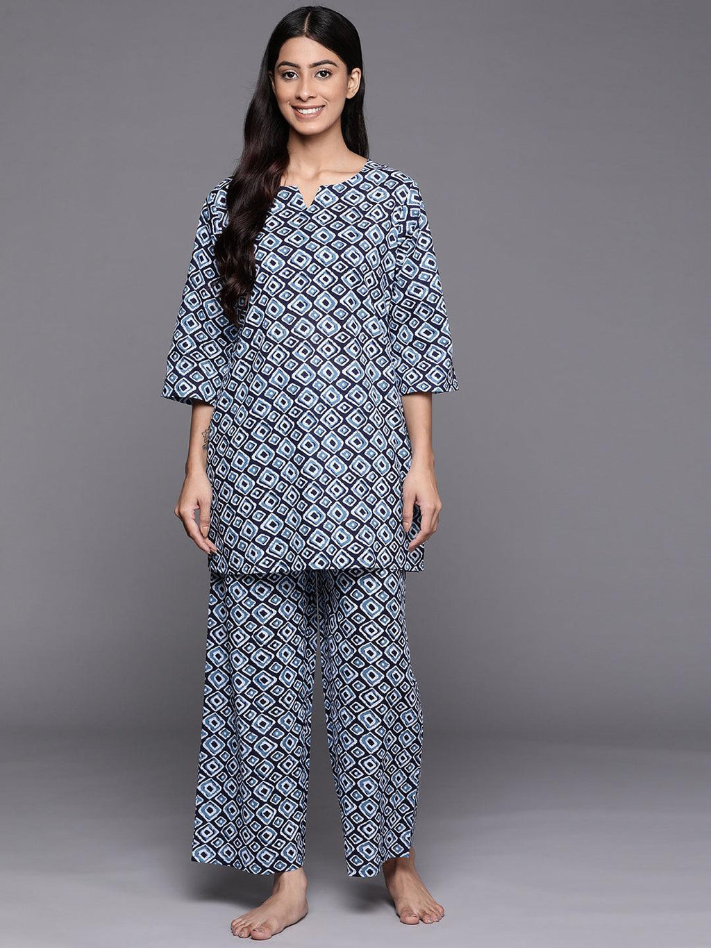 Night Suit with Block Print (Ivory) – Subtle Closets