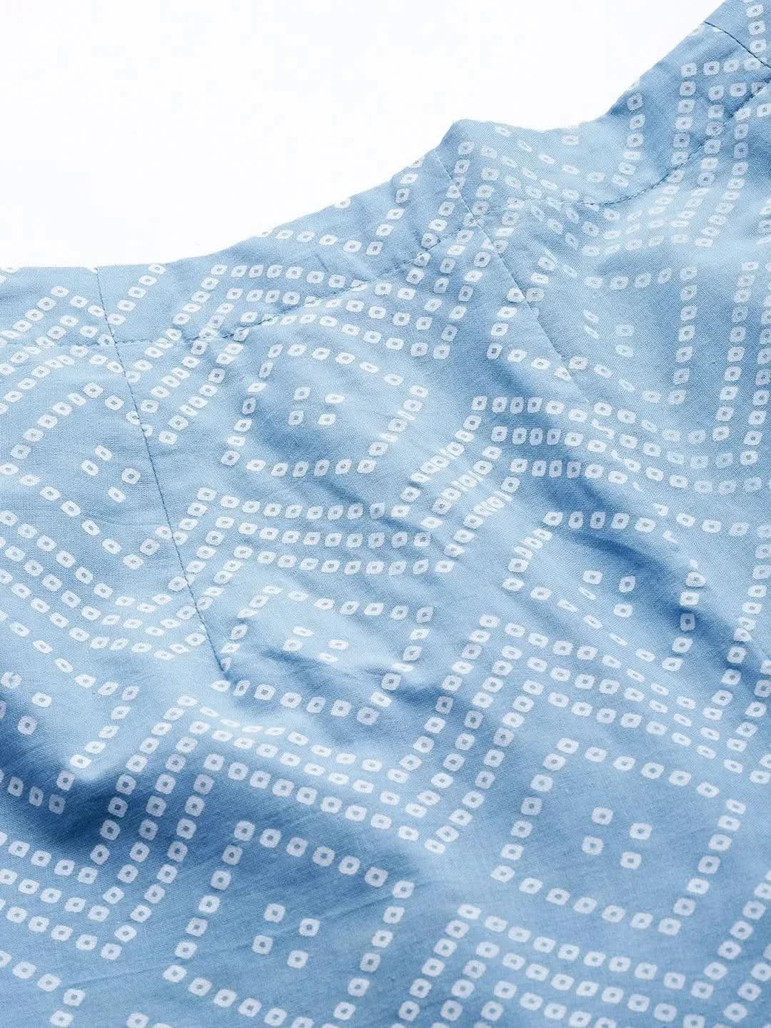 Blue Printed Cotton Night Suit - Libas 