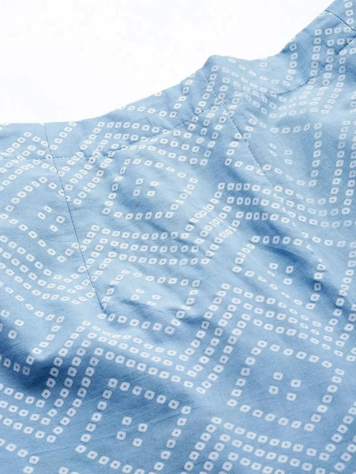 Blue Printed Cotton Night Suit - Libas