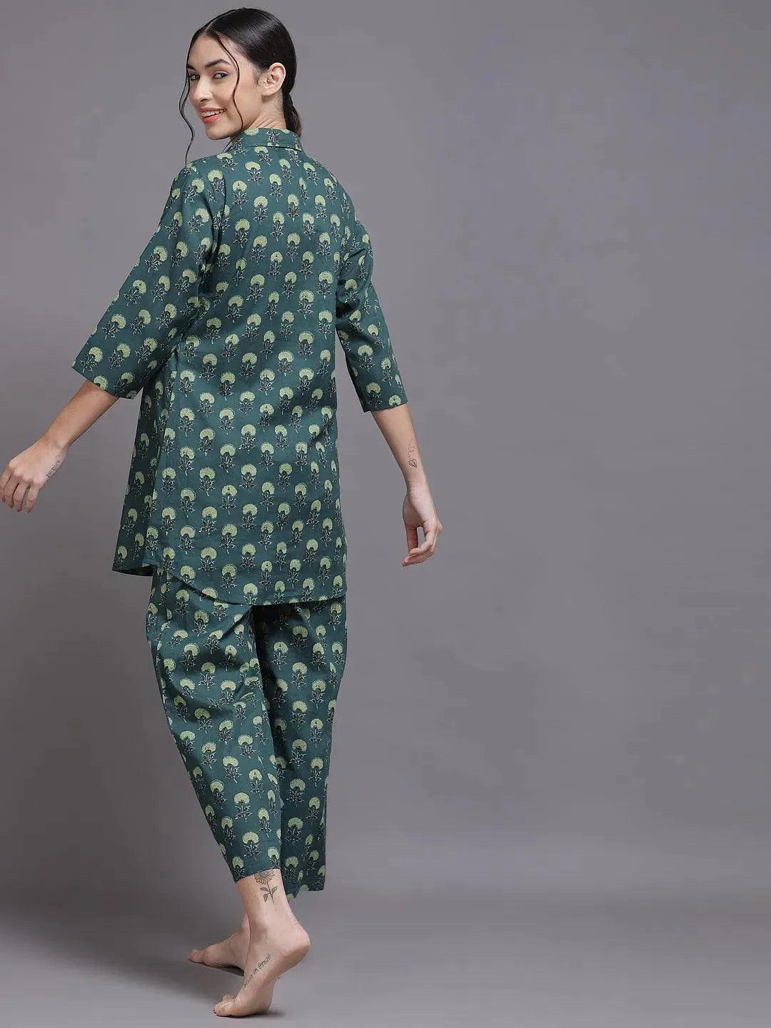 Blue Printed Cotton Night Suit - Libas