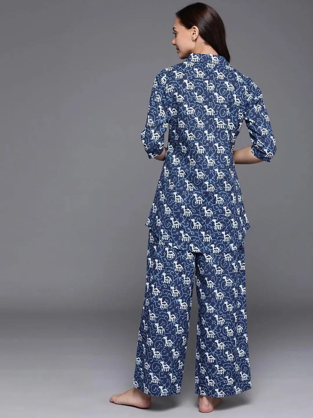 

Blue Printed Cotton Night Suit