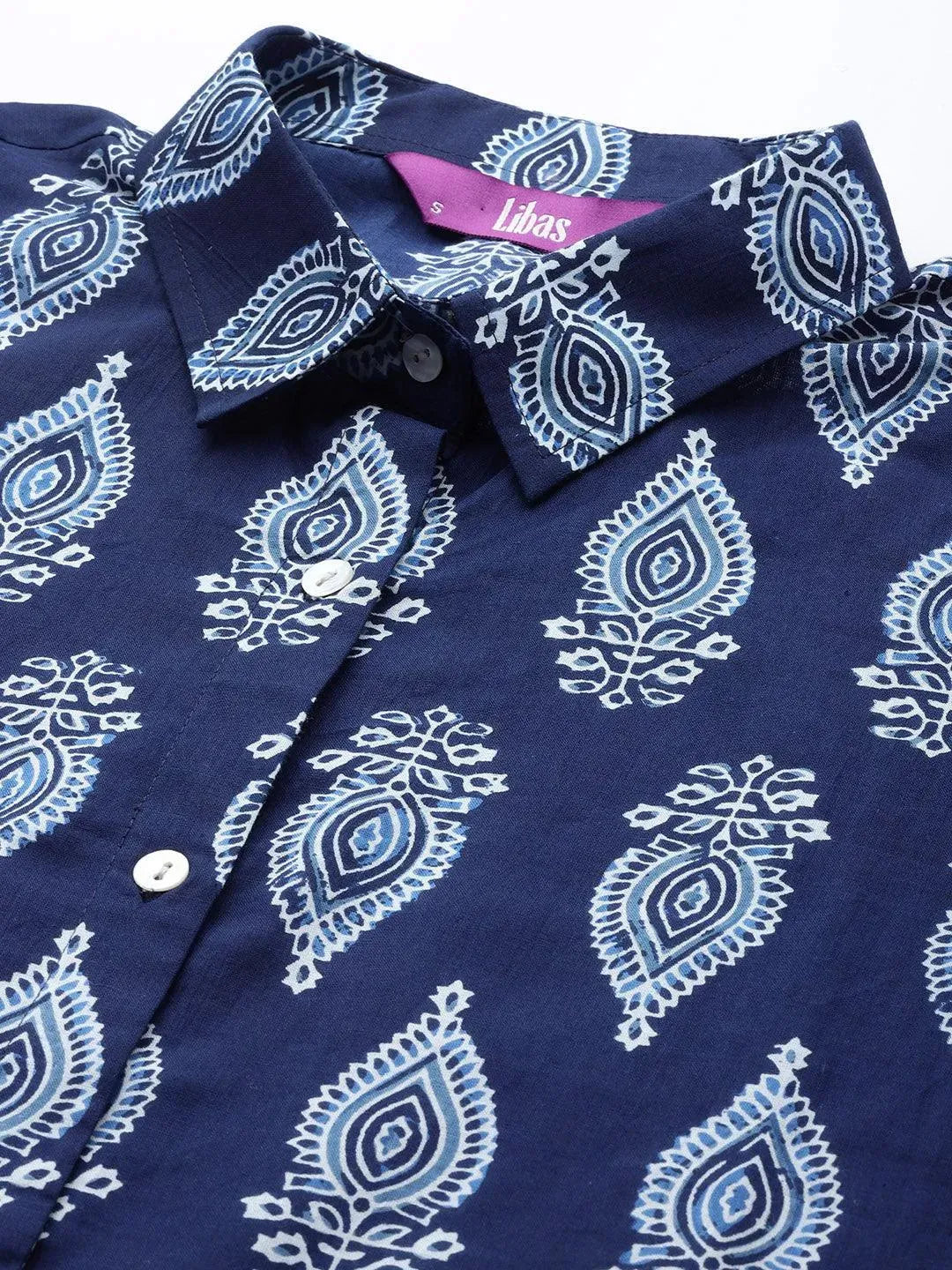 Blue Printed Cotton Night Suit - Libas 