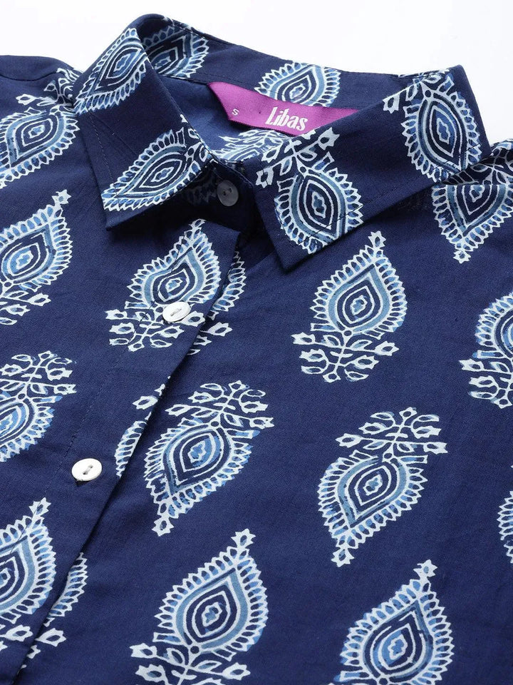 Blue Printed Cotton Night Suit - Libas