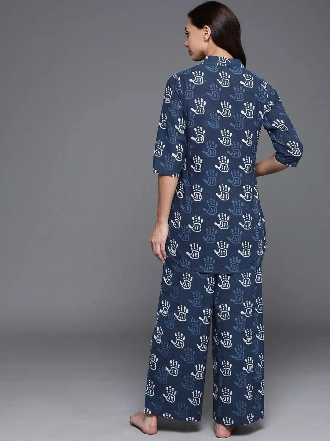 

Blue Printed Cotton Night Suit