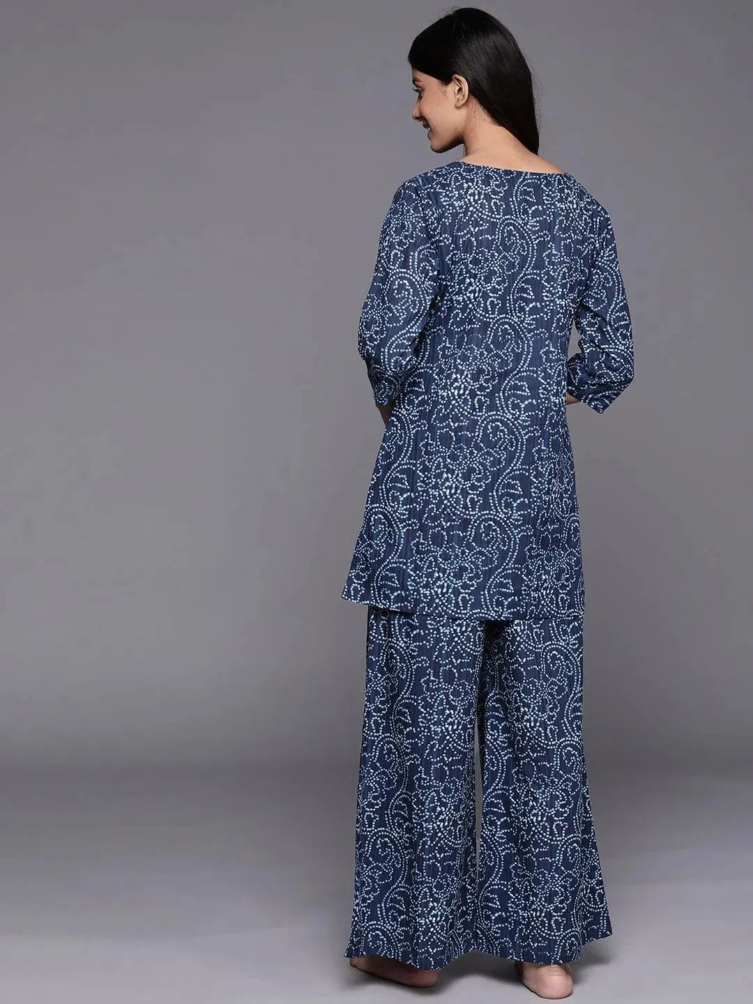 Blue Printed Cotton Night Suit - Libas