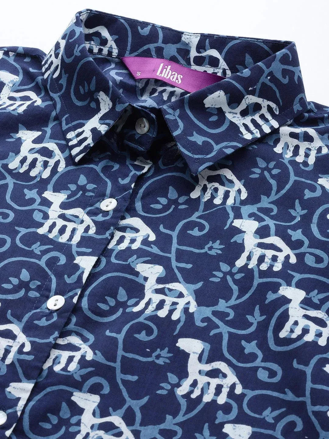Blue Printed Cotton Night Suit - Libas 