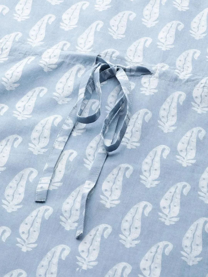 Blue Printed Cotton Night Suit - Libas