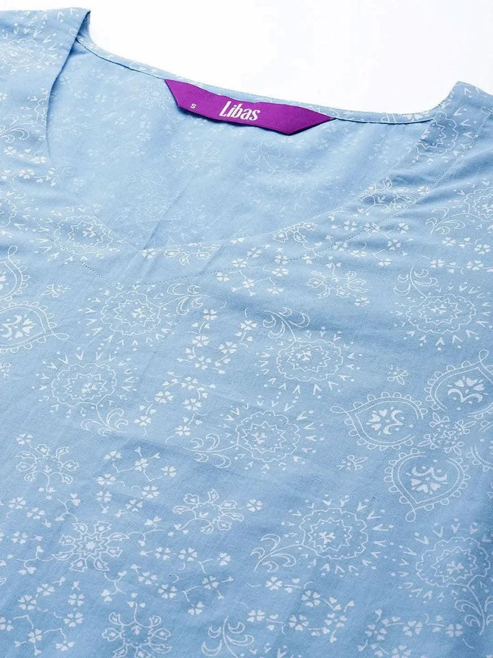 Blue Printed Cotton Night Suit - Libas