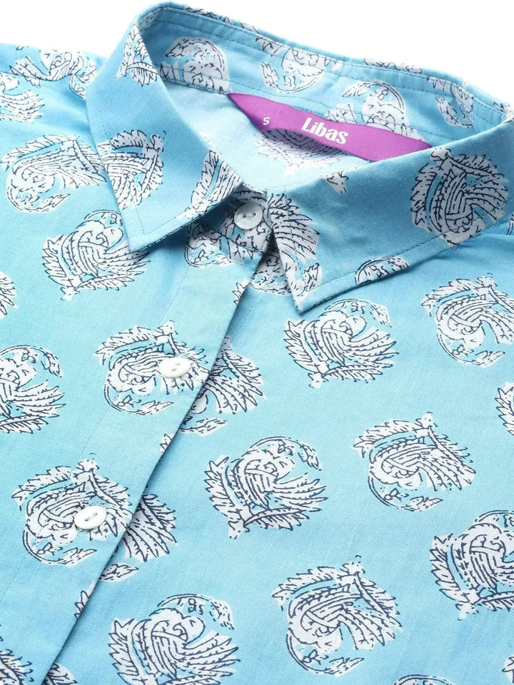 Blue Printed Cotton Night Suit - Libas