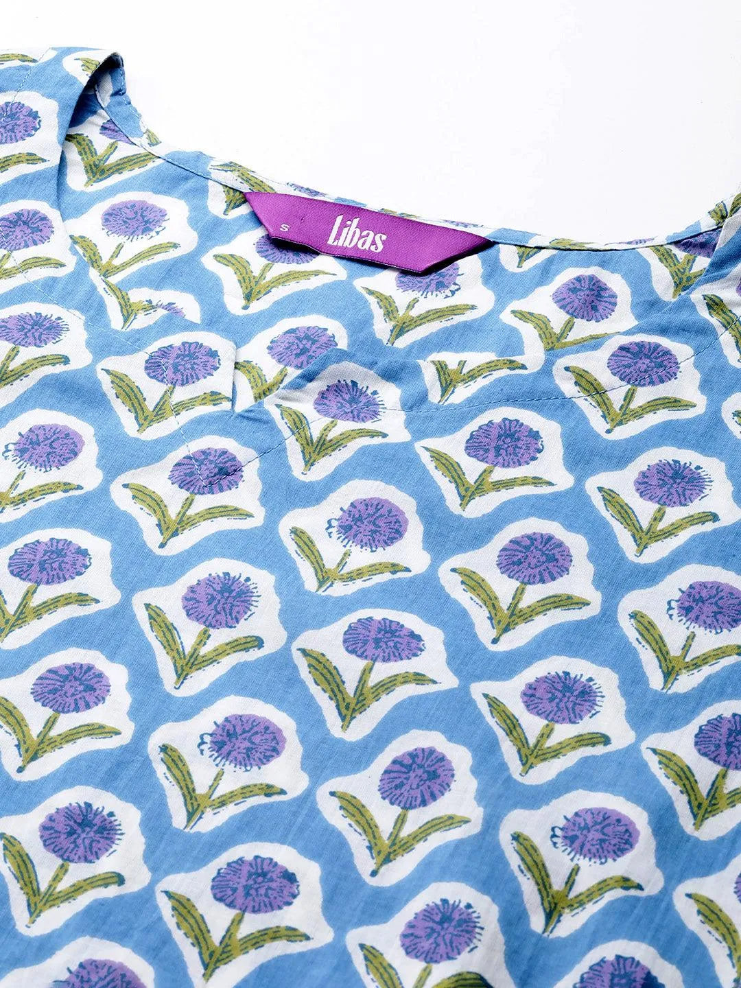 Blue Printed Cotton Night Suit - Libas 