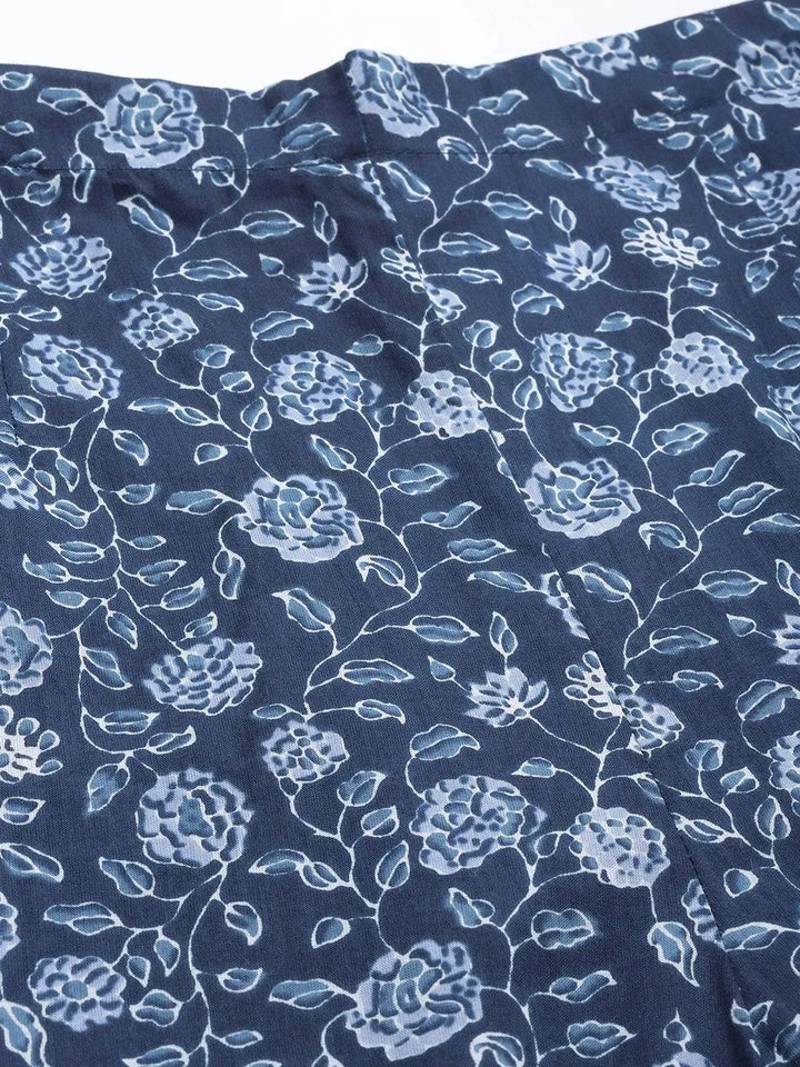 Blue Printed Cotton Night Suit - Libas