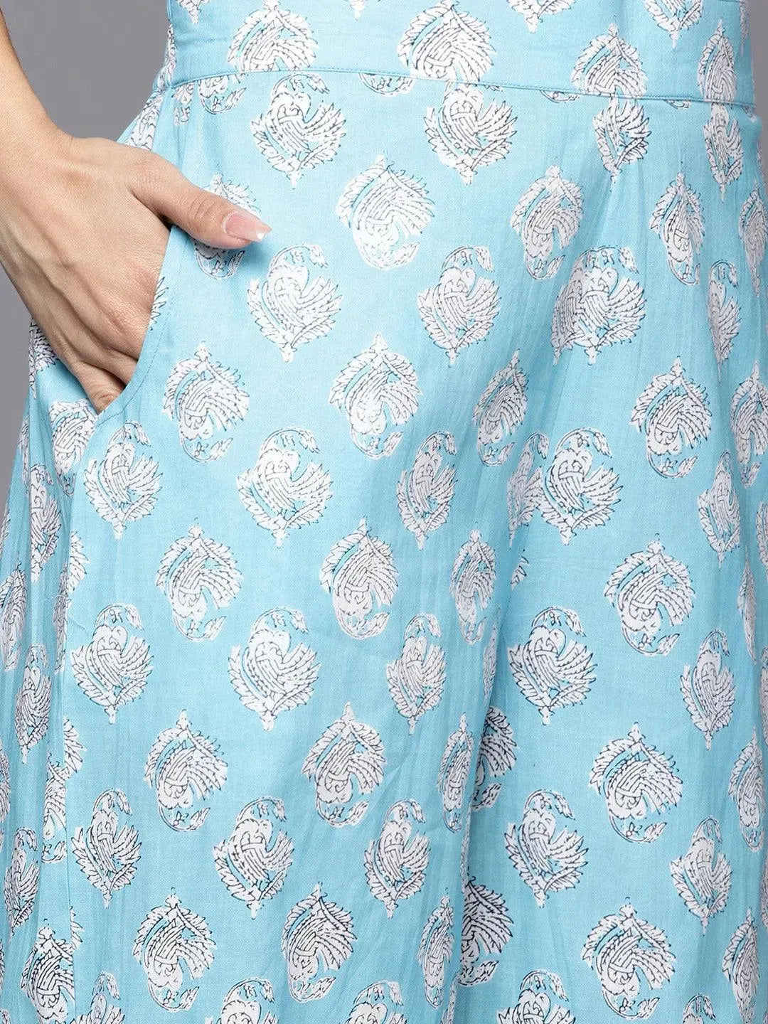 Blue Printed Cotton Night Suit - Libas 