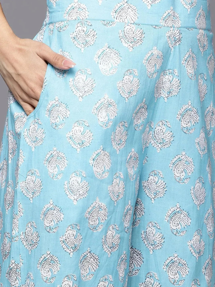 Blue Printed Cotton Night Suit - Libas