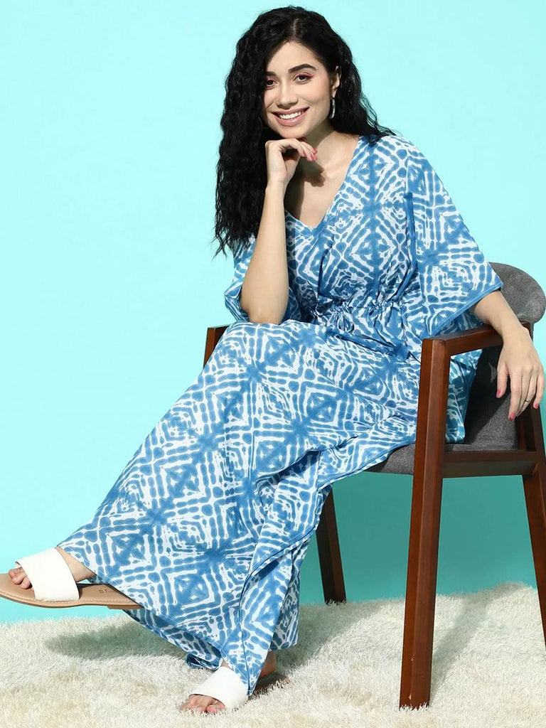 Libas Blue Printed Cotton Nightdress