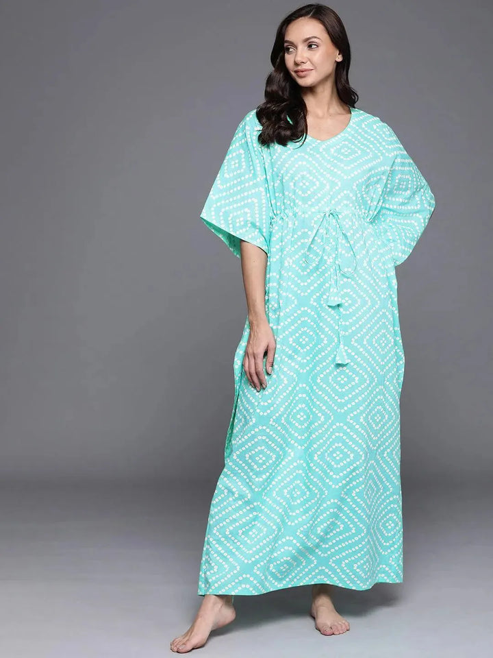 Blue Printed Cotton Nightdress - Libas