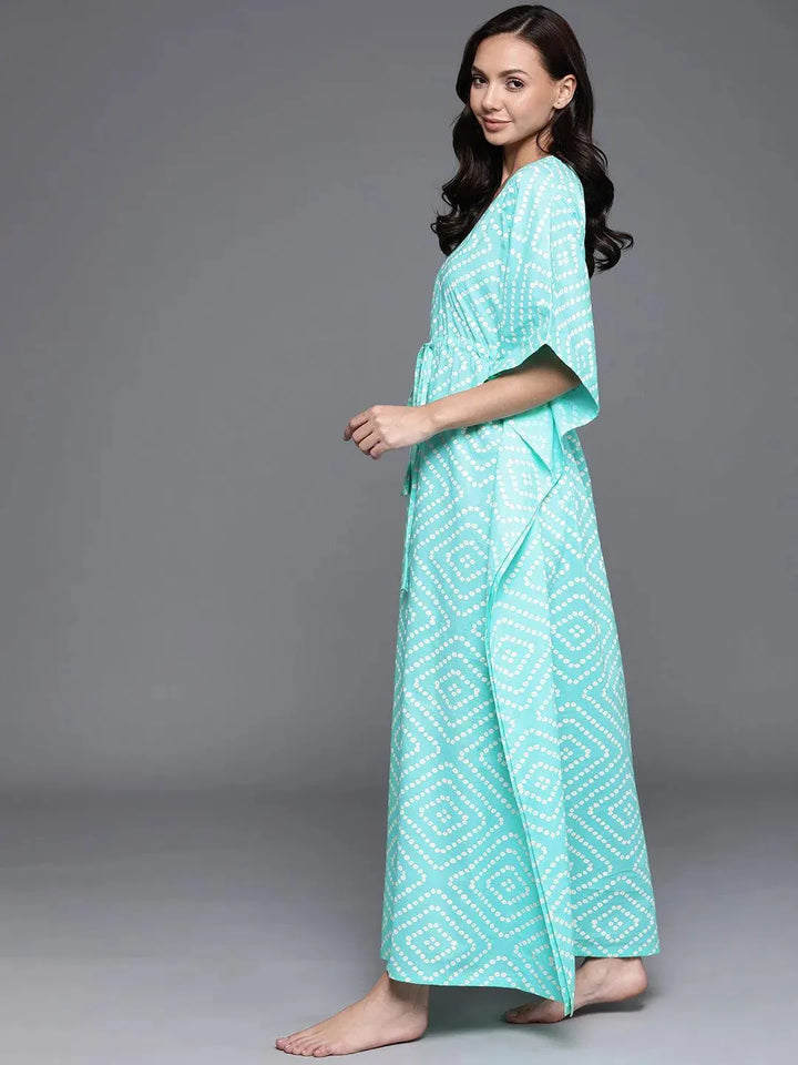 Blue Printed Cotton Nightdress - Libas