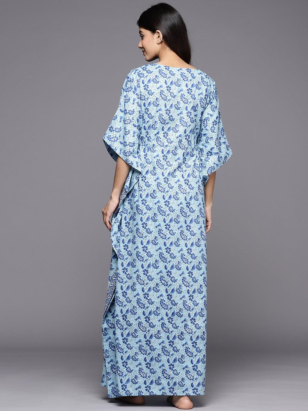 Blue Printed Cotton Nightdress