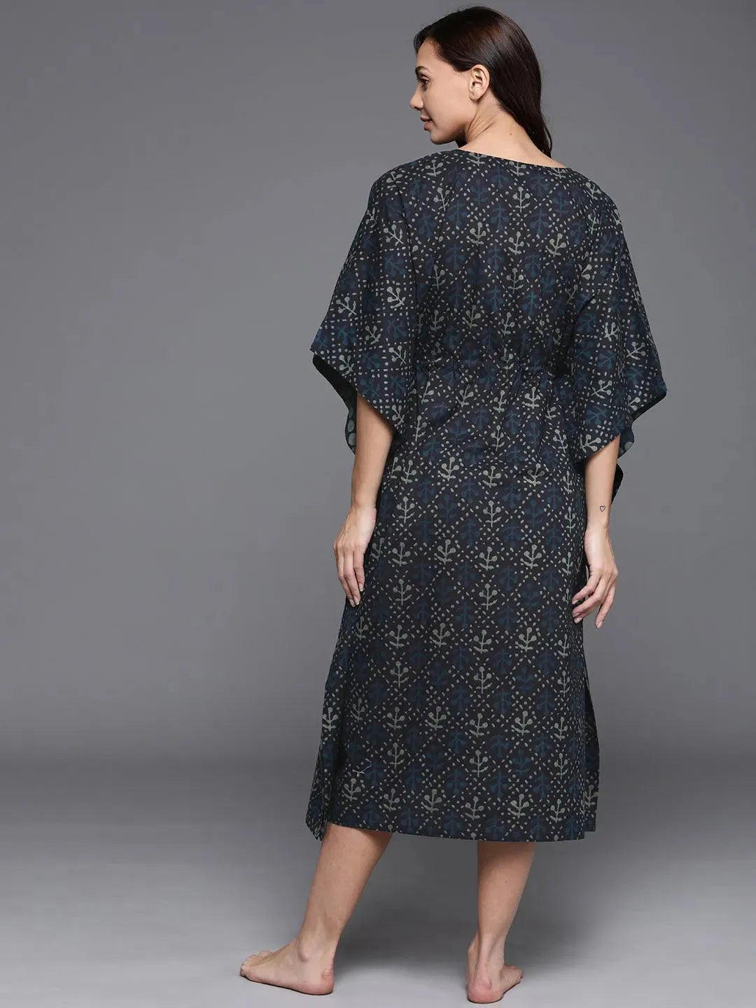 Blue Printed Cotton Nightdress - Libas