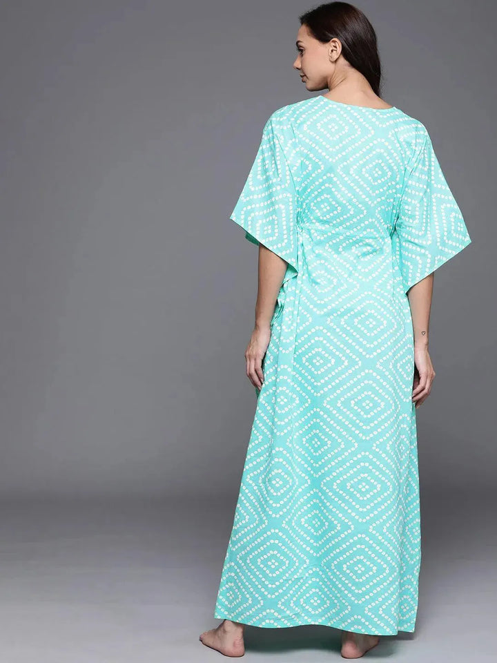 Blue Printed Cotton Nightdress - Libas