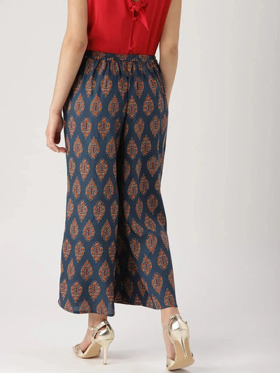Blue Printed Cotton Palazzos - Libas