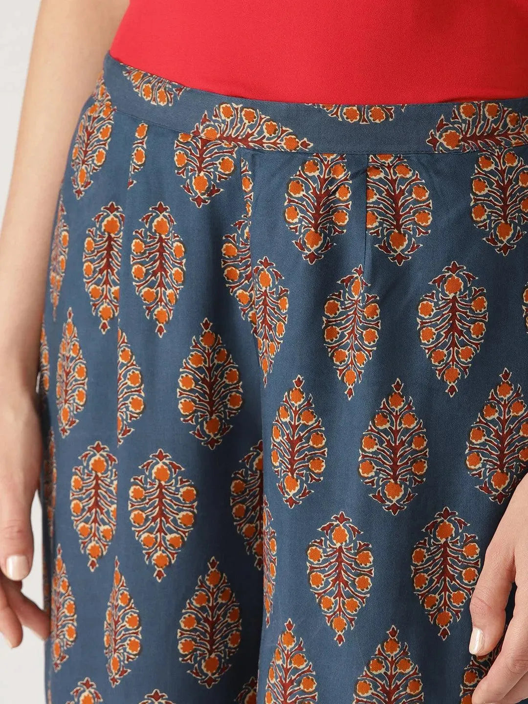 Blue Printed Cotton Palazzos - Libas