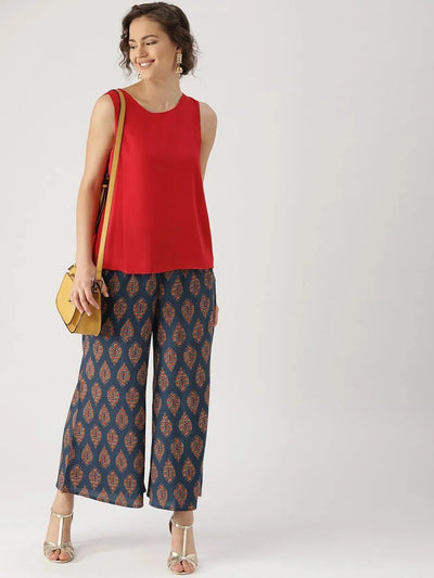 Blue Printed Cotton Palazzos - Libas