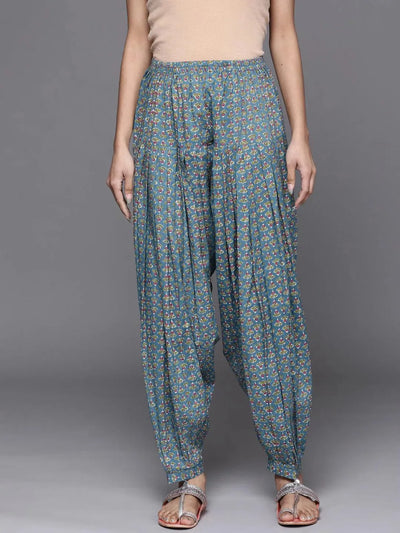 Blue Printed Cotton Salwar Pants - Libas