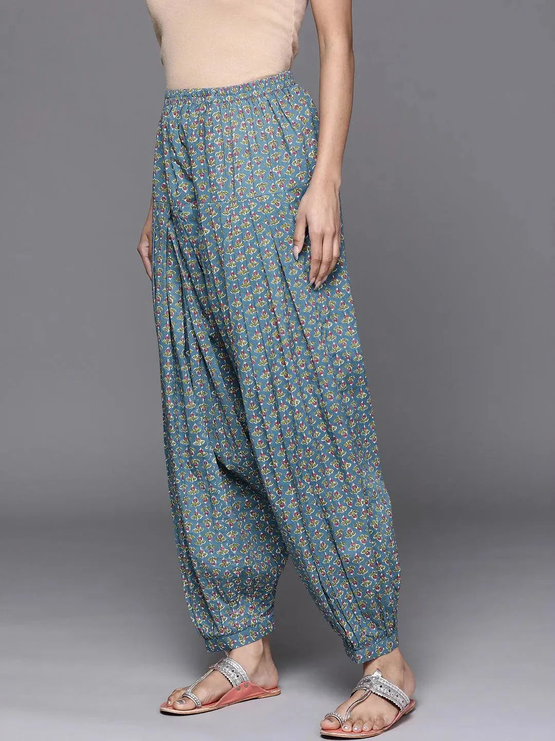 Blue Printed Cotton Salwar Pants - Libas