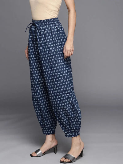 Blue Printed Cotton Salwar Pants - Libas