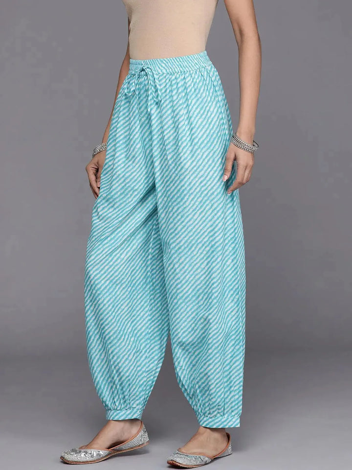 Blue Printed Cotton Salwar Pants - Libas