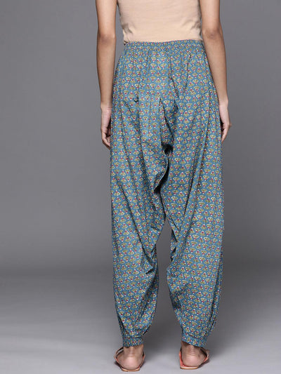 Blue Printed Cotton Salwar Pants - Libas