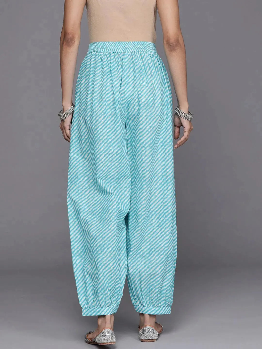 Blue Printed Cotton Salwar Pants - Libas 