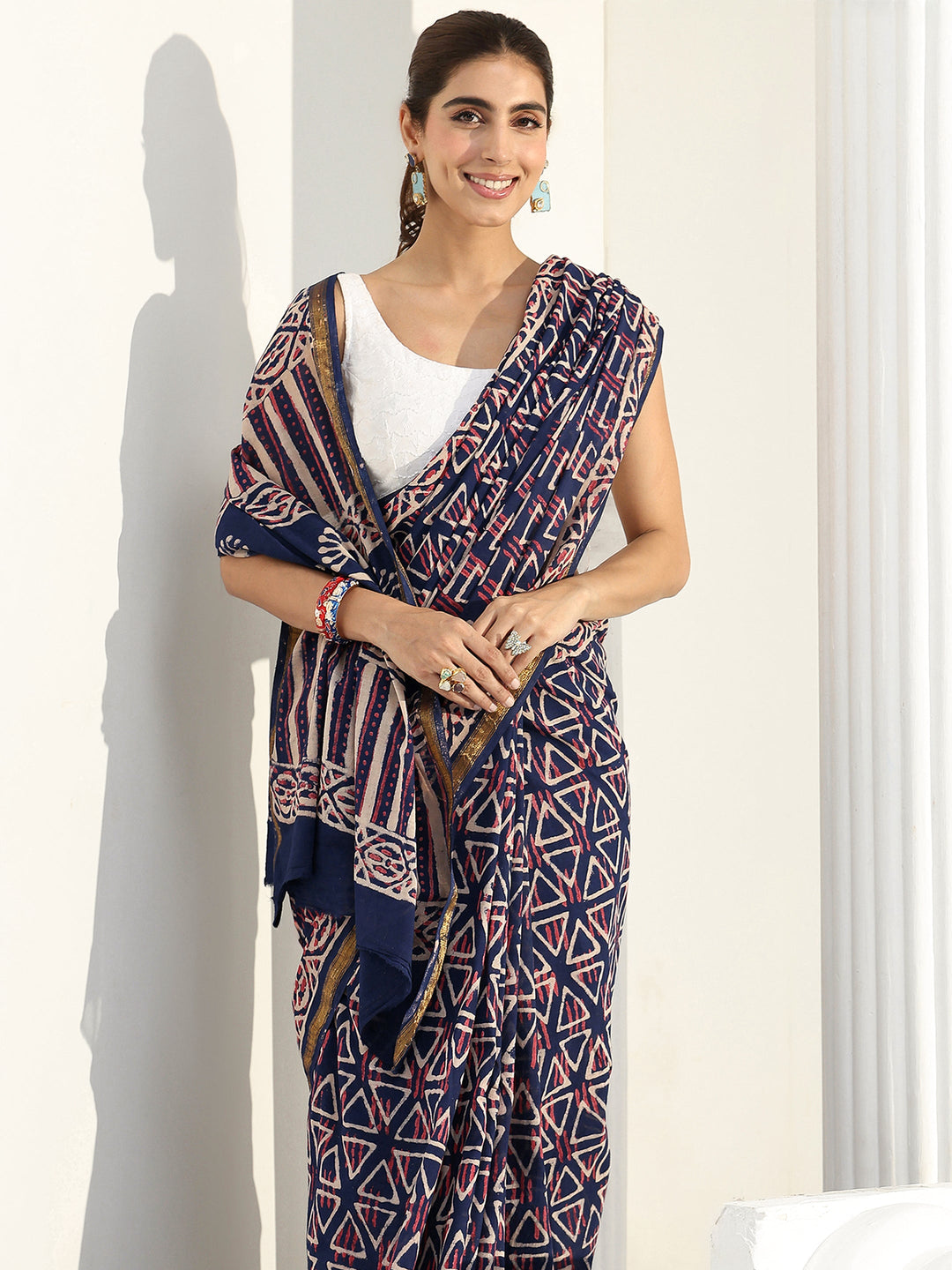  Blue Printed Cotton Saree 