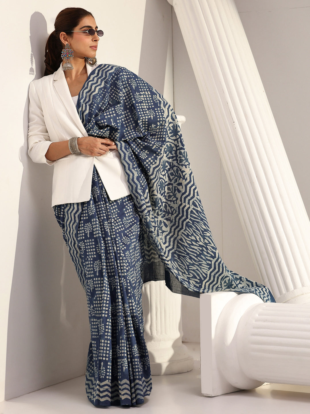  Blue Printed Cotton Saree 