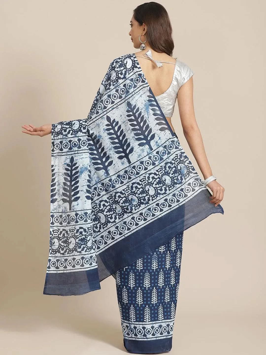 

Blue Printed Cotton Saree