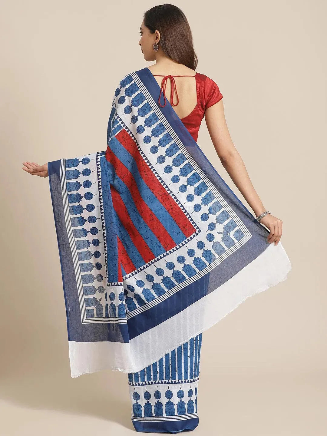 Blue Printed Cotton Saree