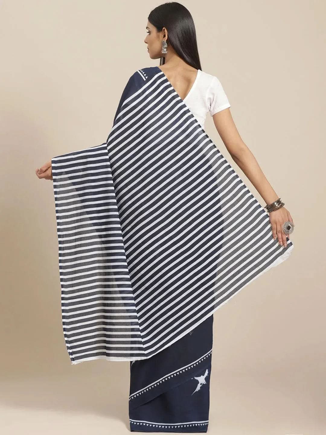 

Blue Printed Cotton Saree